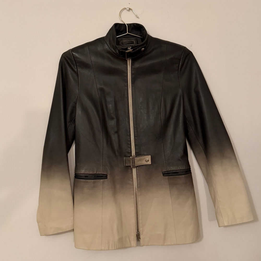 Rare Vintage Dolce & Gabbana Black and Cream Lambskin Leather Moto Jacket